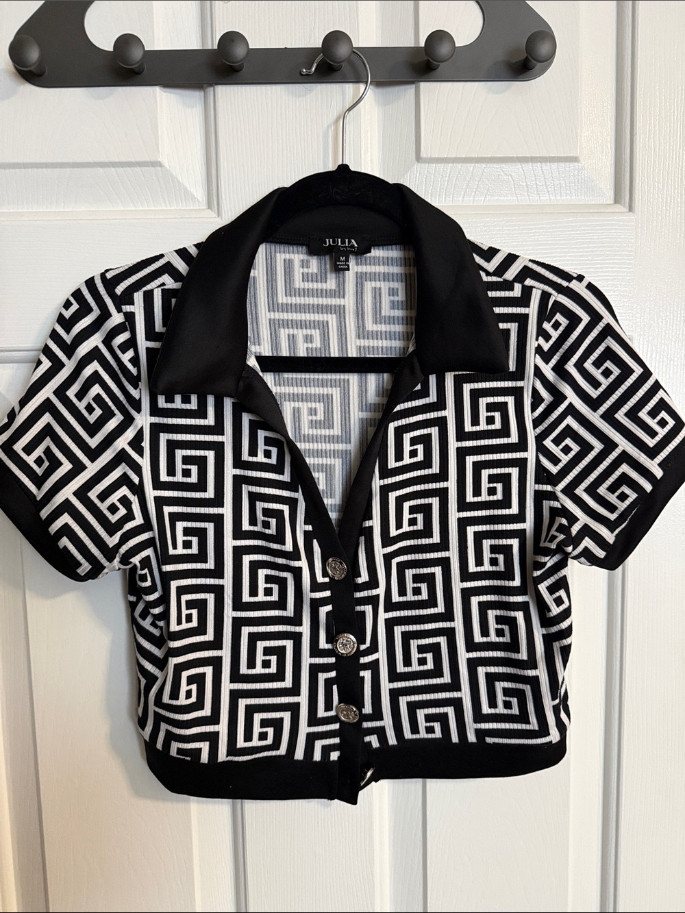 B&W Button Up Crop Top